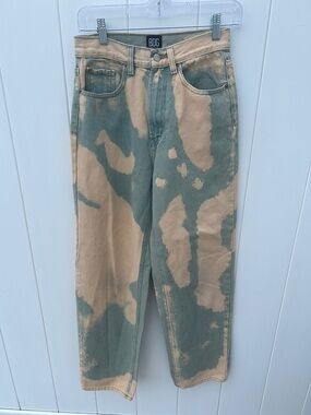 BDG High-Rise Baggy Two-Tone Bleached Jeans - Olive Green & Beige